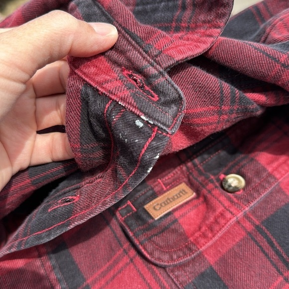 Vintage Carhartt Red Plaid Heavy Long Sleeve Button Up Shirt Size Large - Picture 12 of 12